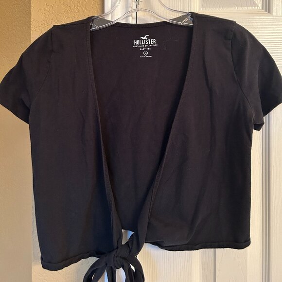 Hollister Black Tie Up Crop Tee - Size Medium - Picture 1 of 6